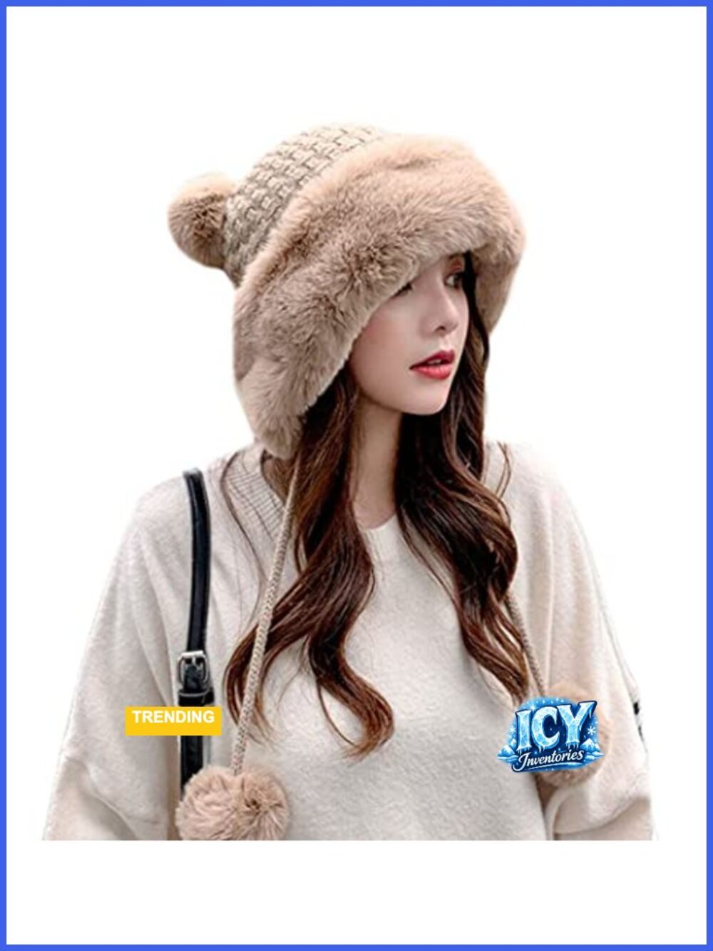 Winter Pompom Beanie Cotton Wool Knit Faux Fur Crochet Skull Cap Warm Ear Cover